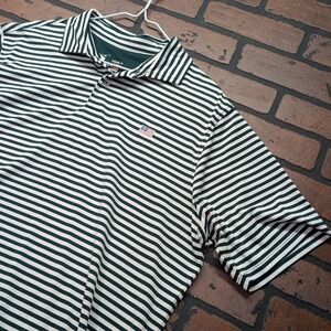F&G Men's L Green Stripe Golf Polo Made in USA Performance Fairway & Green